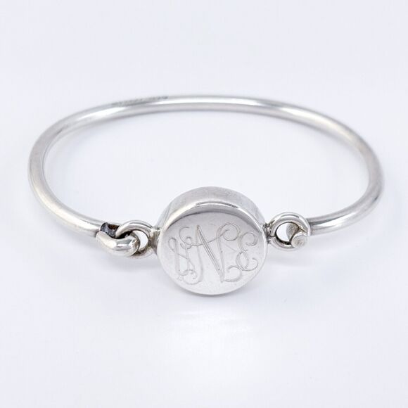 Vintage Mexico Sterling Silver 925 Monogrammed Hook Bangle 6.5” - Picture 2 of 8